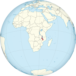 Malawi on globe