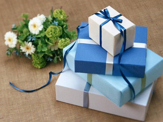 wrapped packages and flowers