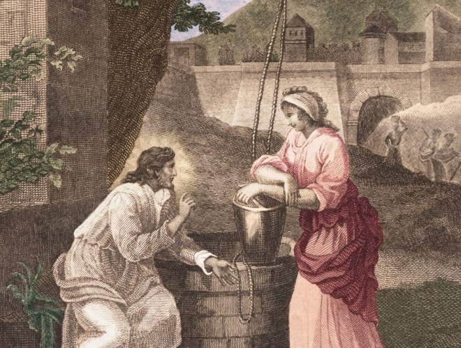 sketch of Jesus and Samaritan woman at well