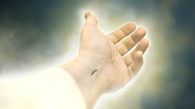 Jesus' glowing hand reching out