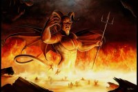devil w/ little people below in fire