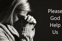 blond girl in sweater prays